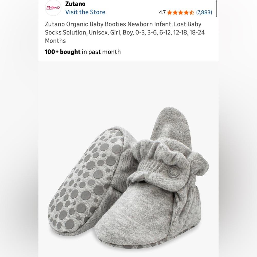Zutano Organic Baby Booties Newborn Infant, Unisex, 2 Pk Navy & Gray Sz 3 Months